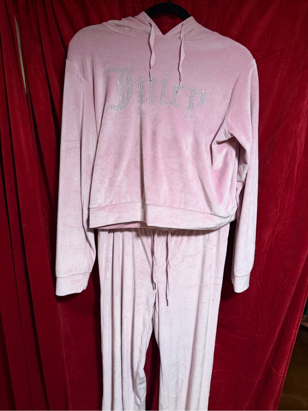 Juicy Couture Pink Velour Rhinestone Logo Hoodie & Pants Set - Picture 7 of 12